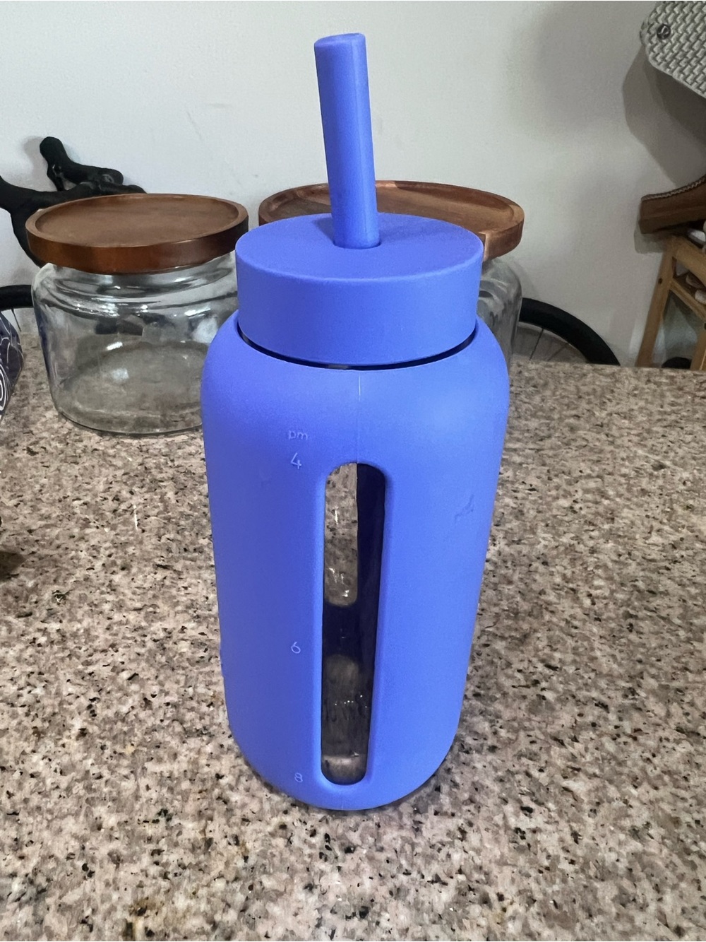 Blue glass Silicone Water Bottle with Straw - Bink